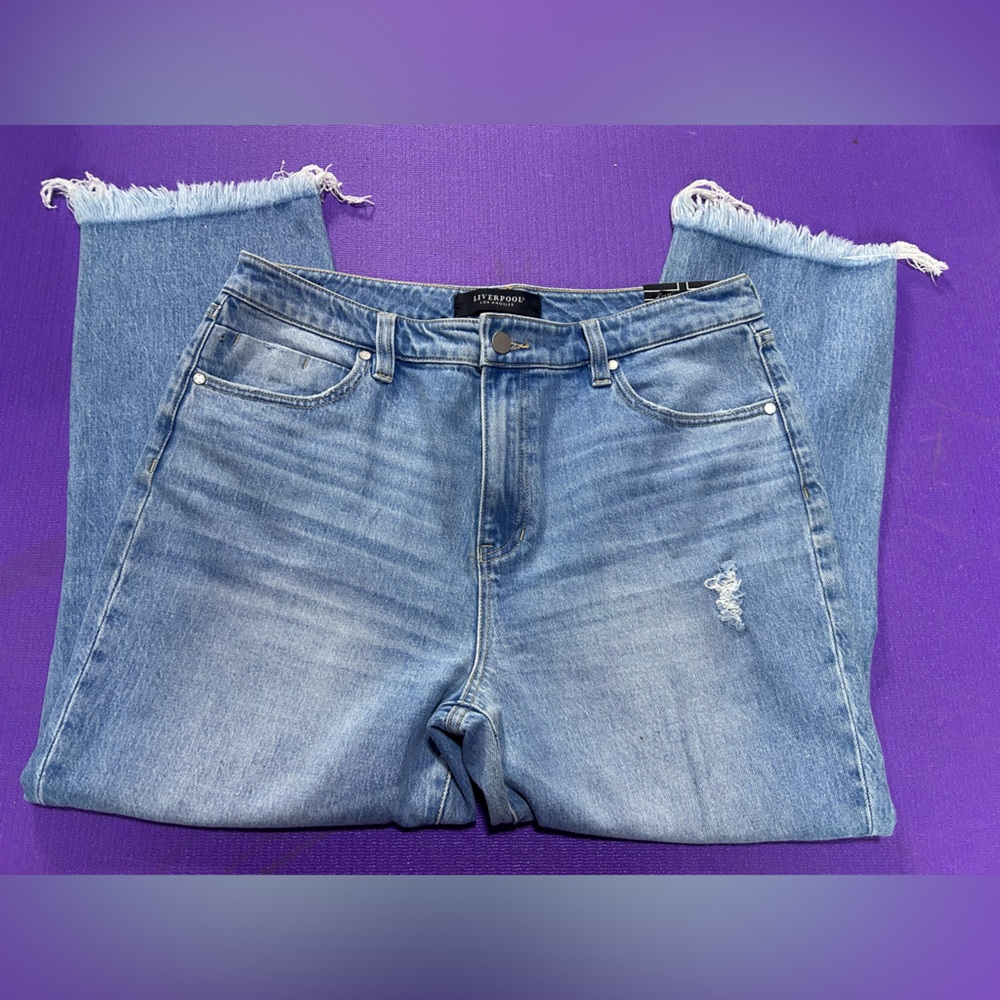 Liverpool Blue Ankle Cropped Jeans with Distressed Details